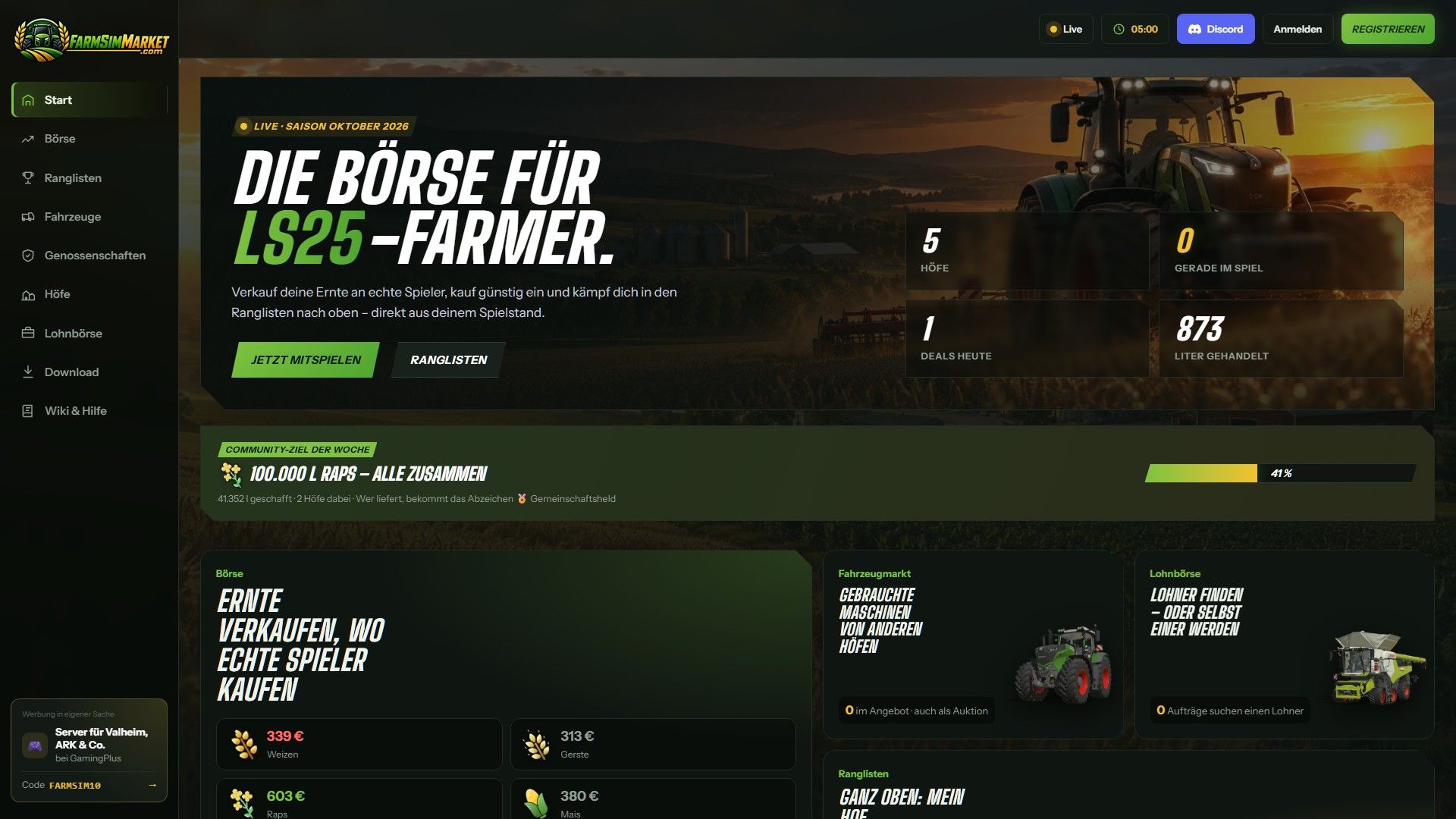 FarmSimMarket – Spielermarkt & Ranglisten BETA 8 v1.0.0.0